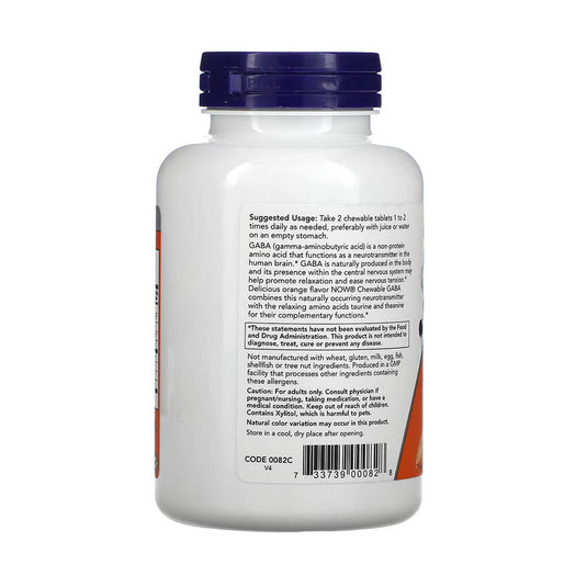 GABA Chewable Plus Taurine, Inositol and L-Theanine, Now Foods, 90 tablete masticabile