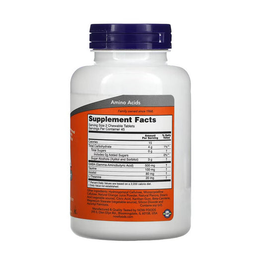 GABA Chewable Plus Taurine, Inositol and L-Theanine, Now Foods, 90 tablete masticabile