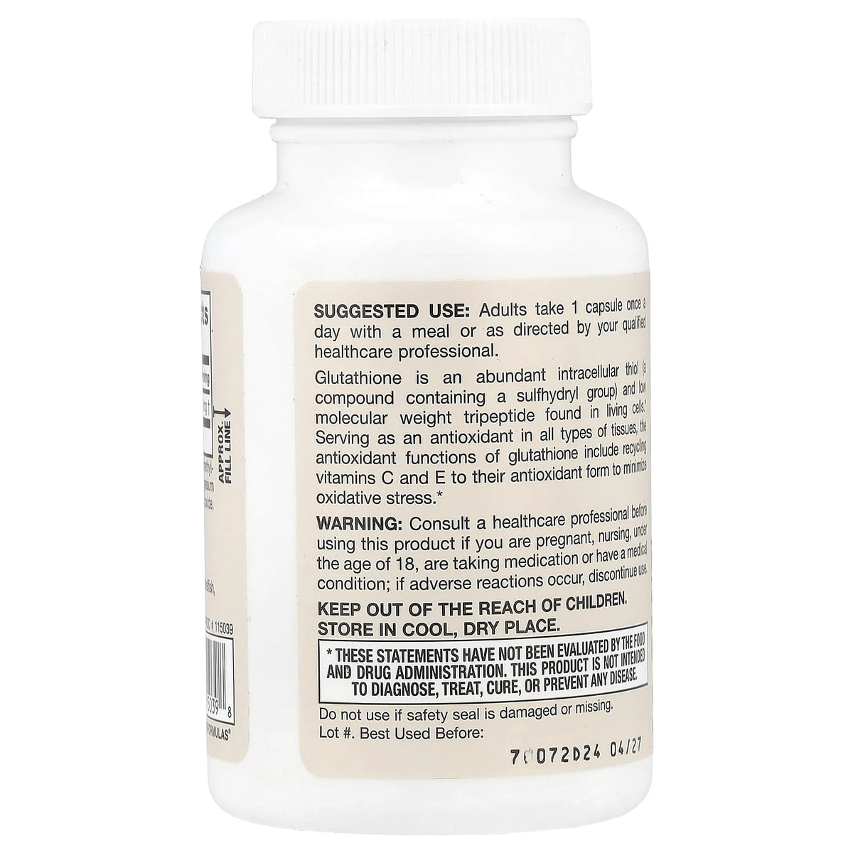 Glutathione Reduced, 500 mg, Jarrow Formulas 60 capsule