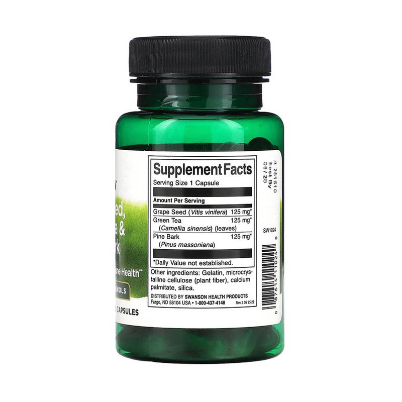 Încărcați imaginea în vizualizatorul Galerie, Grape Seed, Green Tea &amp; Pine Bark Complex, Swanson, 60 capsule SW1024
