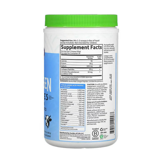 Collagen Peptides (Type I & III + Probiotics), Garden of Life, 280g