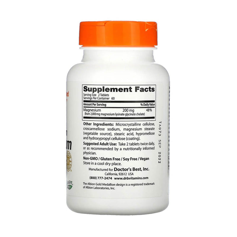 Încărcați imaginea în vizualizatorul Galerie, Magnesium Glycinate 100% Chelated, 100mg, Doctor&#39;s Best, 120 tablete
