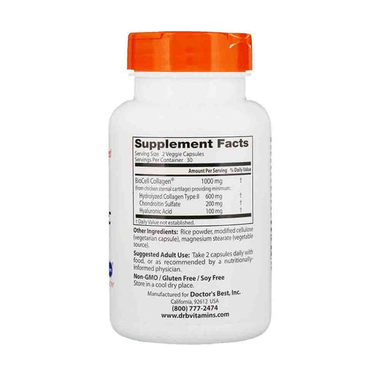 Hyaluronic Acid + Chondroitin Sulfate si BioCell Collagen, Doctor's Best, 60 capsule