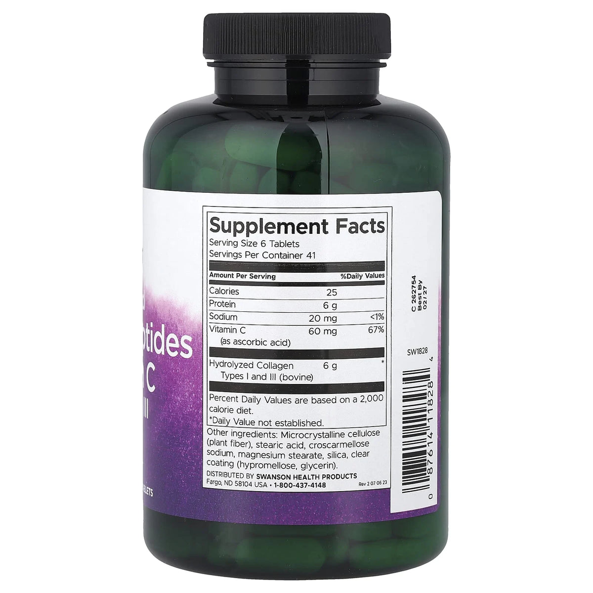 Hydrolyzed Collagen Peptides + Vitamin C, Swanson, 250 tablete SW1828