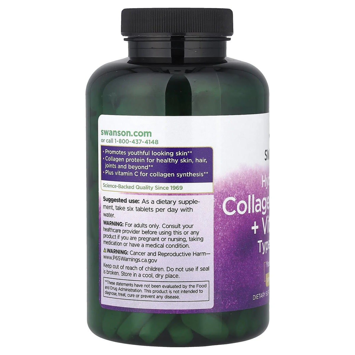 Hydrolyzed Collagen Peptides + Vitamin C, Swanson, 250 tablete SW1828