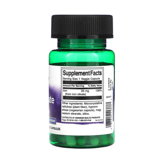 Iron Citrate (Citrat de Fier), 25 mg, Swanson, 60 capsule SW1377
