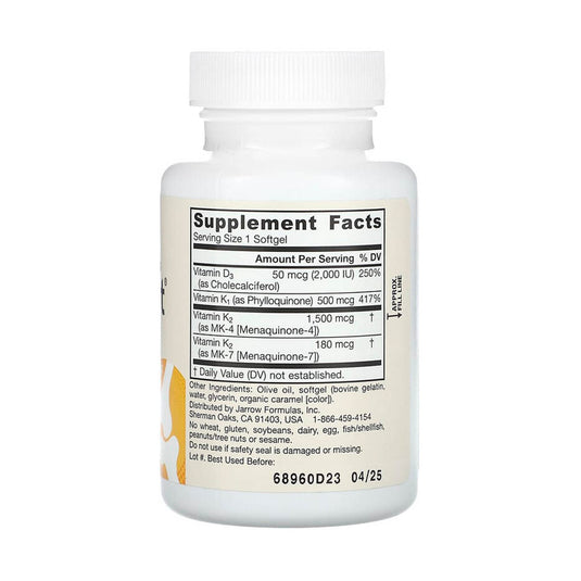 K-Right (Vitamina K1, K2 MK-4 si MK-7) Jarrow Formulas, 60 softgels