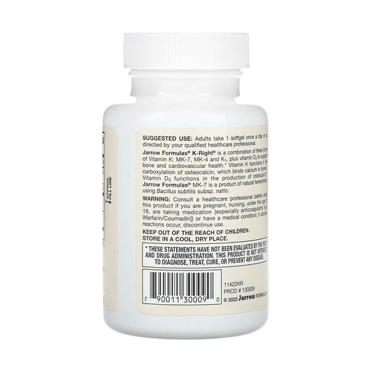 K-Right (Vitamina K1, K2 MK-4 si MK-7) Jarrow Formulas, 60 softgels