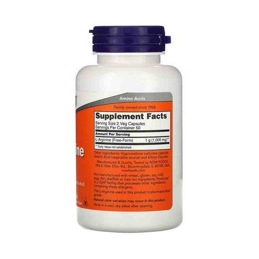 L-Arginine, 500mg, Now Foods, 100 capsule