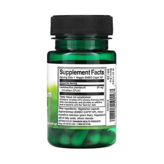 Lactobacillus Plantarum Probiotic, 10 Billion CFU, Swanson, 30 capsule SWA016
