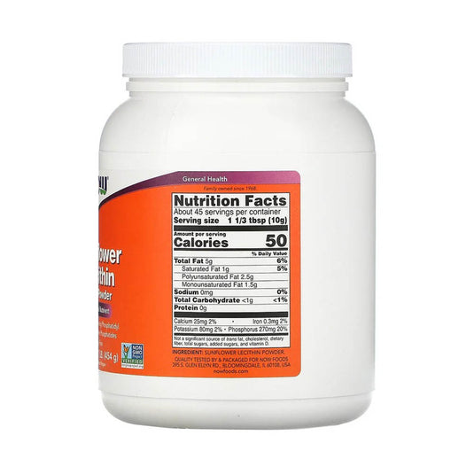 Lecitina din Floarea Soarelui Sunflower Lecithin, Now Foods, 454g