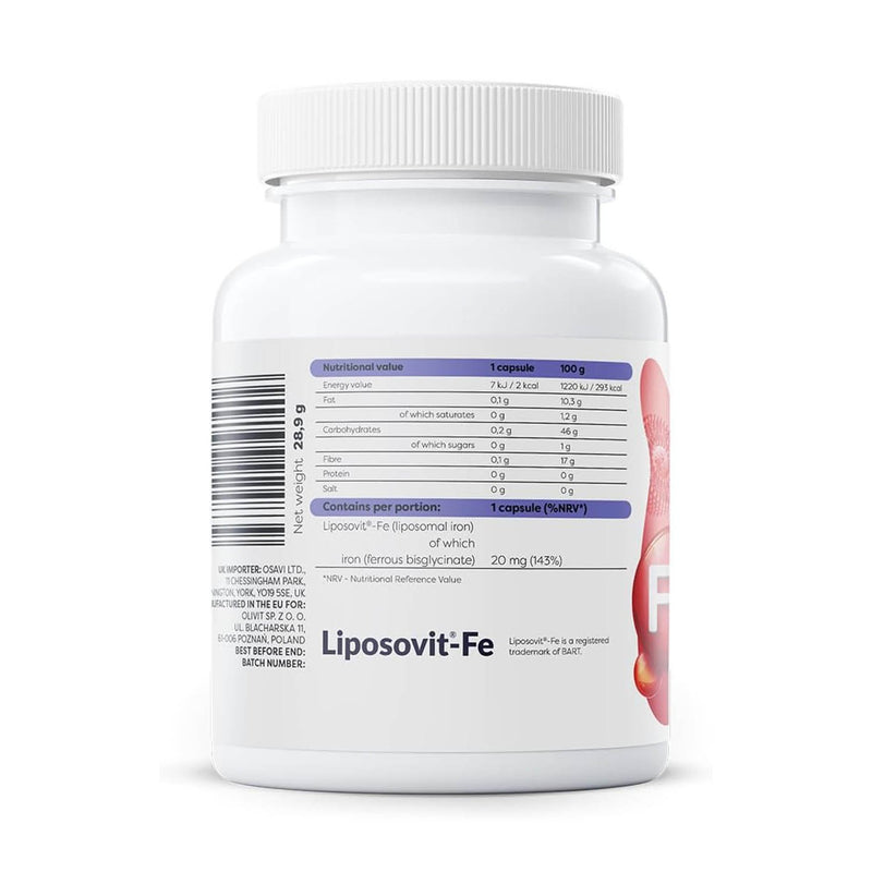 Încărcați imaginea în vizualizatorul Galerie, Liposomal Iron (Fier Bisglicinat), 20mg, Osavi, 60 capsule
