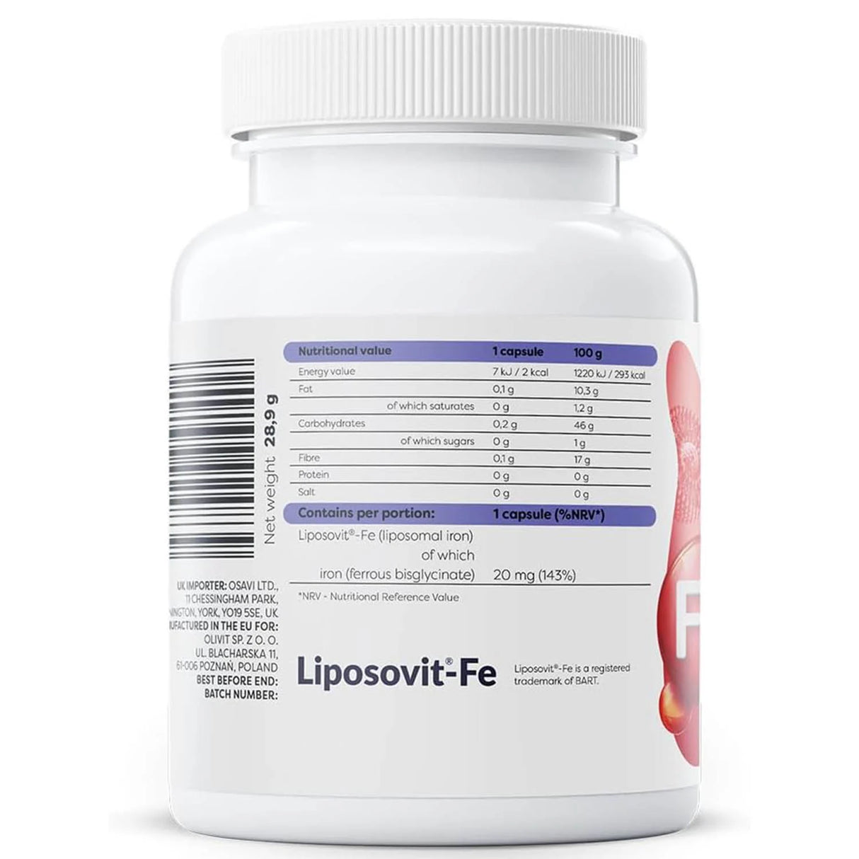 Liposomal Iron (Fier Bisglicinat), 20mg, Osavi, 60 capsule