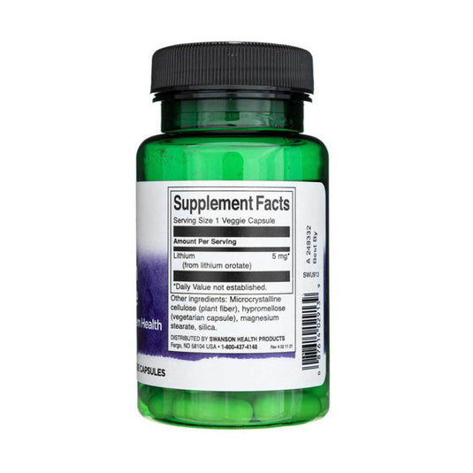Lithium Orotate, (Litiu Orotat) 5mg, Swanson, 60 capsule SWU913