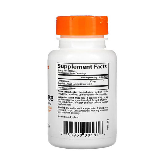 Lumbrokinase (Sănătate Cardiovasculara), 20 mg, Doctor's Best, 60 capsule