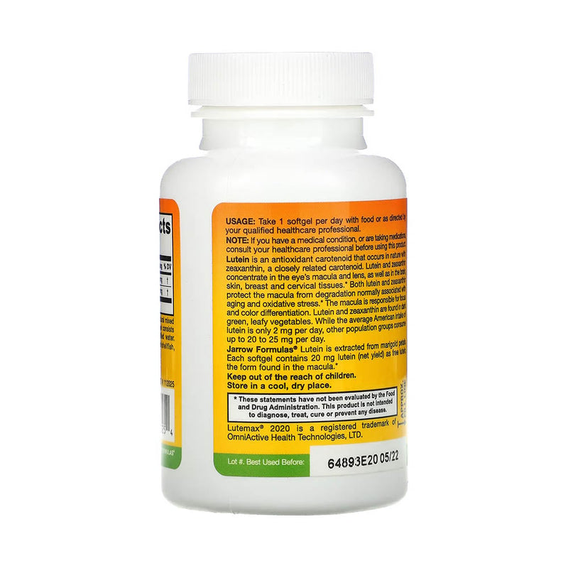 Încărcați imaginea în vizualizatorul Galerie, Lutein 20 mg, Zeaxanthin 4 mg, Jarrow Formulas, 60 softgels
