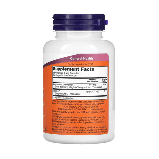 Magtein, Magnesium L-Threonate, Now Foods, 90 capsule