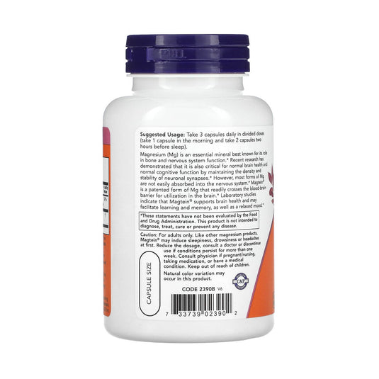 Magtein, Magnesium L-Threonate, Now Foods, 90 capsule