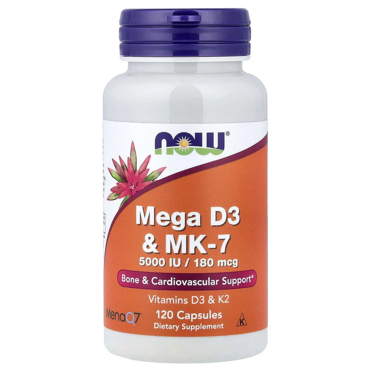 Mega D-3 & MK-7 (K2), 180 mcg (5,000 IU), Now Foods, 120 capsule
