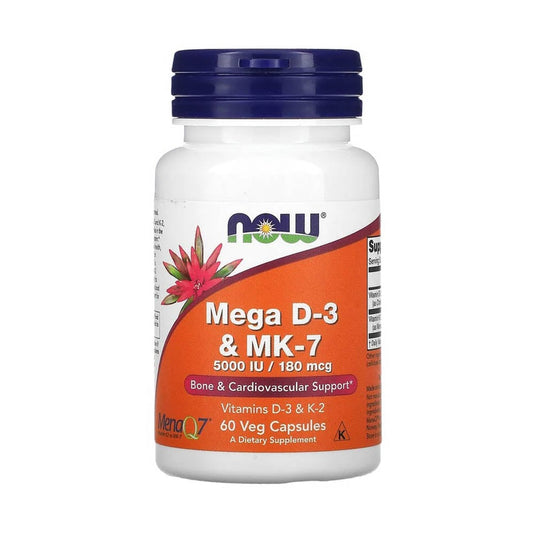 Mega D-3 & MK-7 (K2), 180 mcg (5,000 IU), Now Foods, 60 capsule