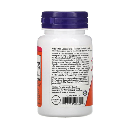 Methyl B-12 Methylcobalamin plus Folate, 5000mcg, Now Foods, 60 drajeuri