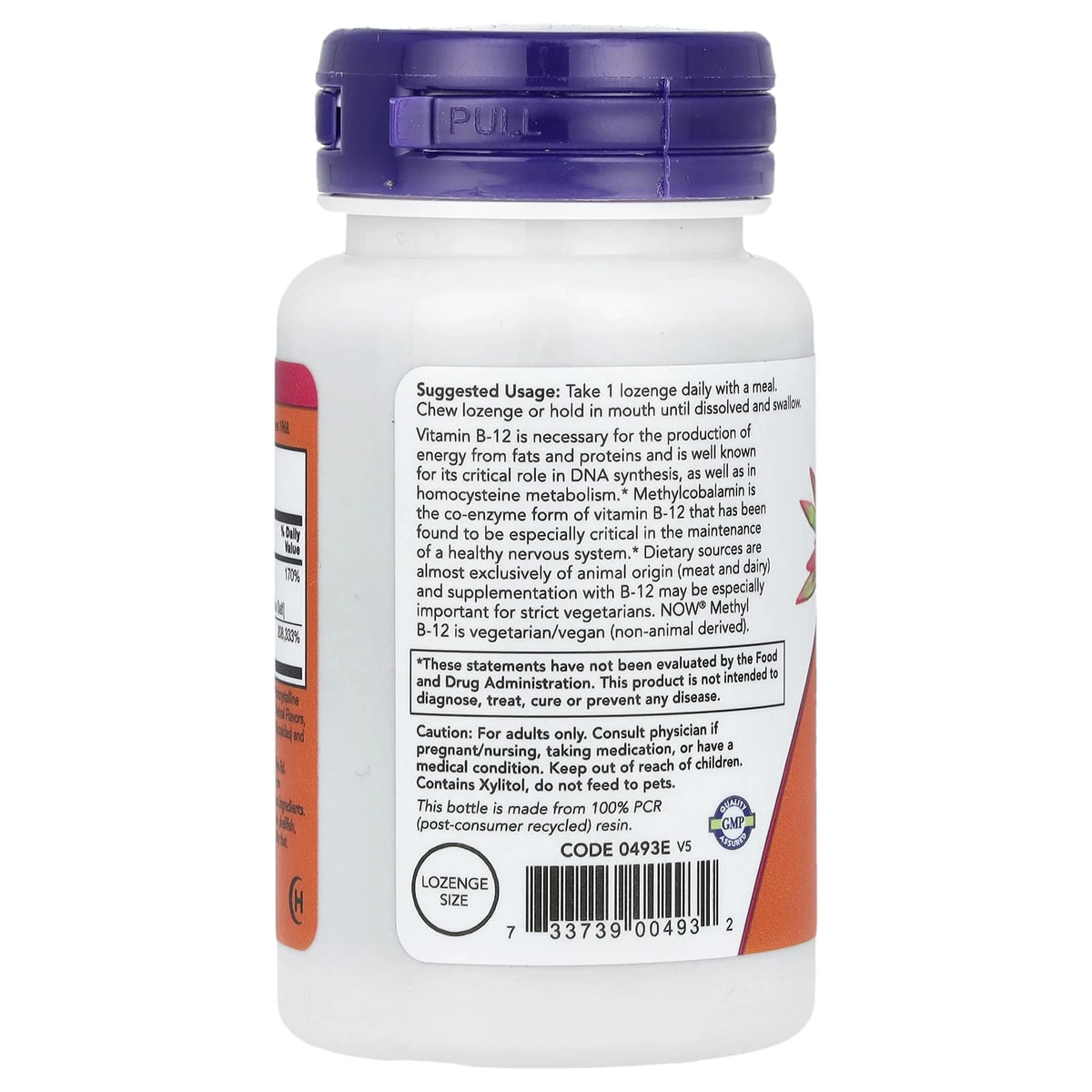 Methyl B-12 Methylcobalamin plus Folate, 5000mcg, Now Foods, 120 drajeuri