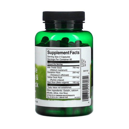Milk Thistle Dandelion & Yellow Dock, Swanson, 120 Capsule SW1707