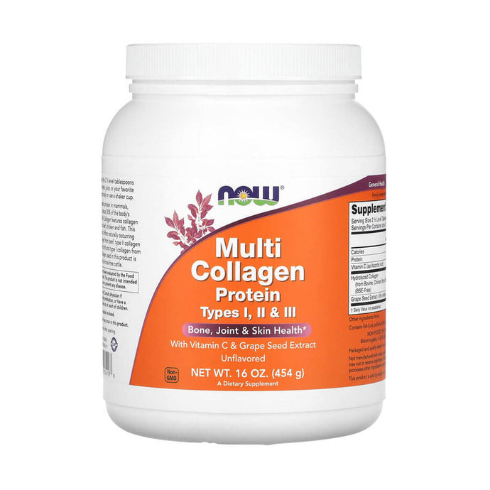 Multi Collagen, Type I, II & III (Bone, Joint & Skin Health) Now Foods, 454g