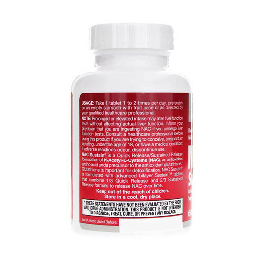 N-A-C Sustain (N-Acetil Cisteină), 600 Mg, Jarrow Formulas, 60 tablete