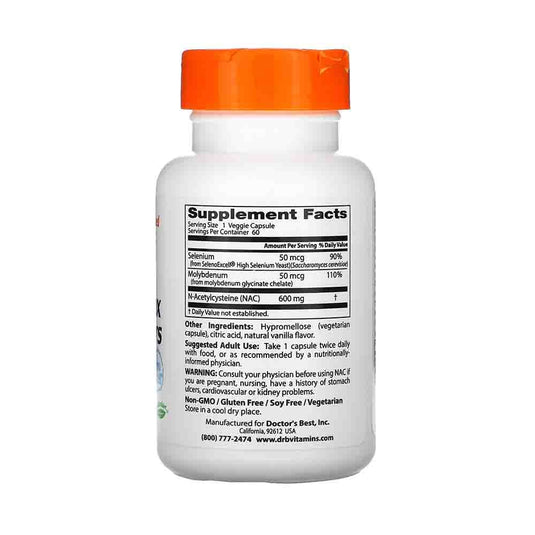 NAC N-Acetyl L-Cysteine 600 mg, Selenium, Molybdenum, Doctor's Best, 60 capsule