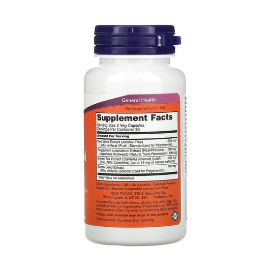 Natural Resveratrol with Red Wine Extract, Green Tea & Grape Seed, 50 mg, Now Foods, 60 capsule