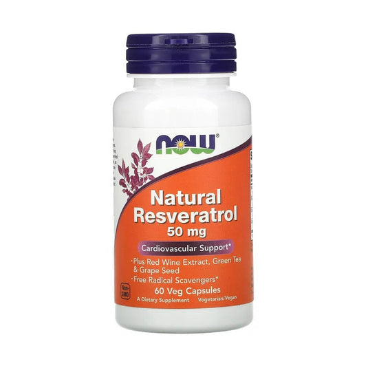 Natural Resveratrol with Red Wine Extract, Green Tea & Grape Seed, 50 mg, Now Foods, 60 capsule
