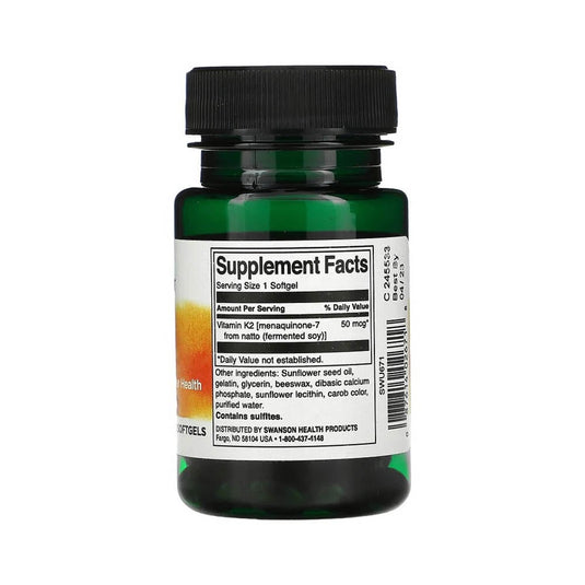 Natural Vitamin K2 (Menachinona) MK-7, 50mcg, Swanson, 30 softgels SWU671