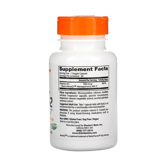 Natural Vitamin K2 MK7 with MenaQ7, 100 mcg, Doctor's Best, 60 capsule