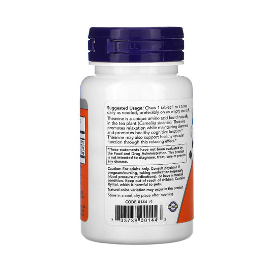 L-Theanine with Inositol and Taurine, 100 mg, Now Foods, 90 Tablete Masticabile