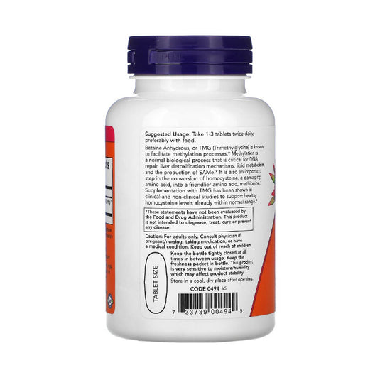 TMG, (Betaina Anhidra) 1000 mg, Now Foods, 100 tablete
