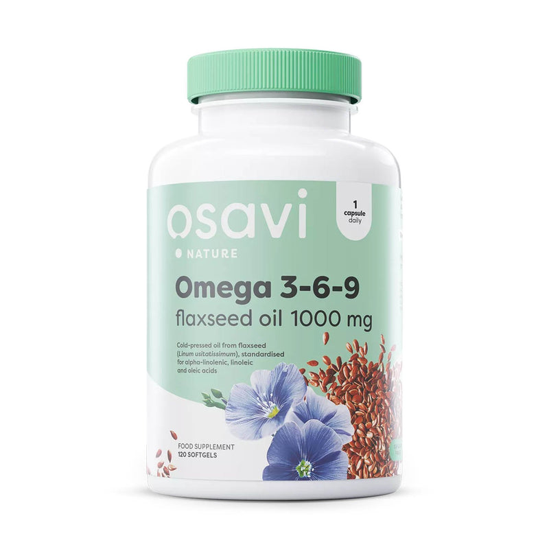 Încărcați imaginea în vizualizatorul Galerie, Omega 3-6-9 Flaxseed Oil 1000 mg, Osavi, 60 softgels
