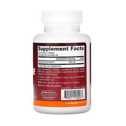 Pantethine (vitamina B5 activa), 450 mg, Jarrow Formulas, 60 softgels