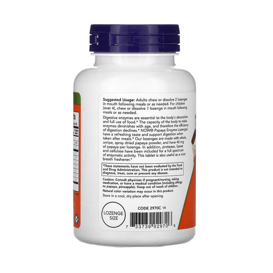 Papaya Enzymes, Digestive Support, Now Foods, 180 drajeuri