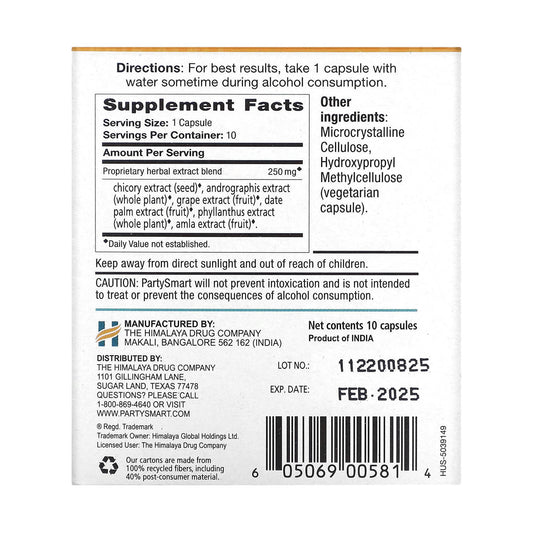 Party Smart (Detoxifiere Alcool), Himalaya, 10 capsule