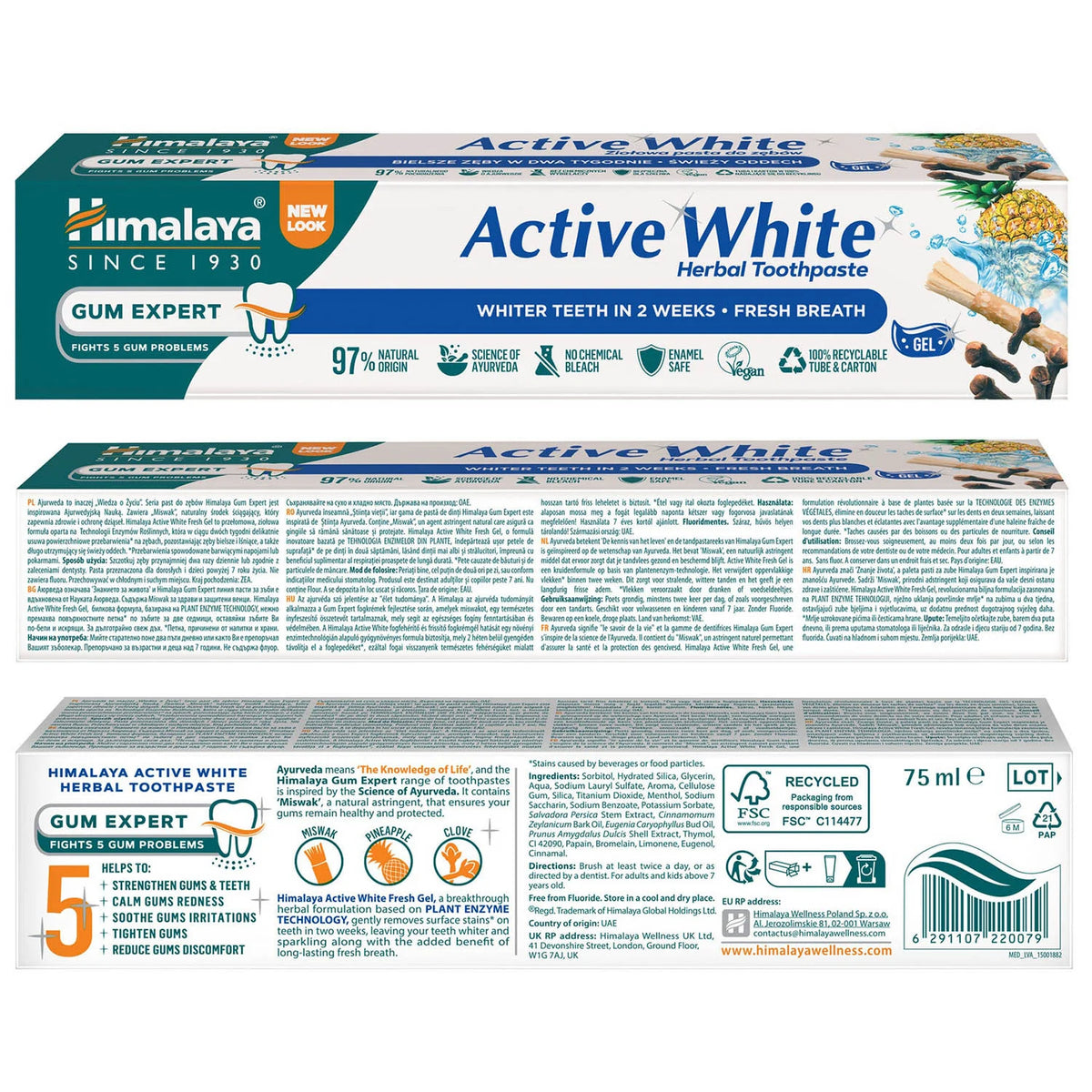 Pasta de Dinti Active White Gum Expert, Himalaya Herbal, 75 ml