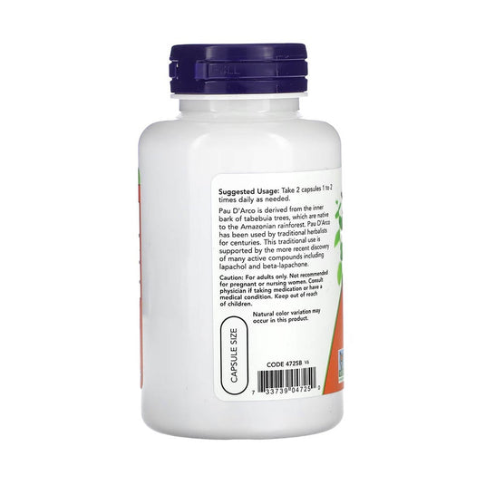 Pau D'Arco (Detoxifiant) 500 mg, Now Foods, 100 capsule