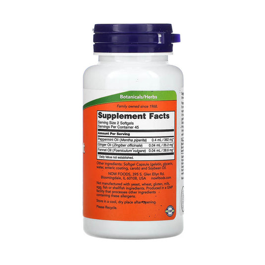 Peppermint Gels with Ginger & Fennel Oils, Now Foods, 90 softgels