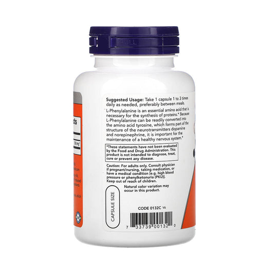 L-Phenylalanine (Fenilalanină) 500mg, Now Foods, 120 capsule