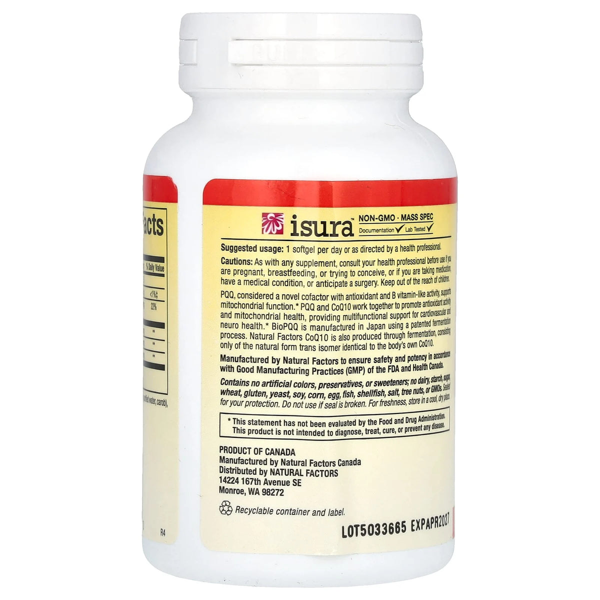 PQQ 20 mg, Coenzyme Q10 200 mg, Natural Factors, 60 softgels