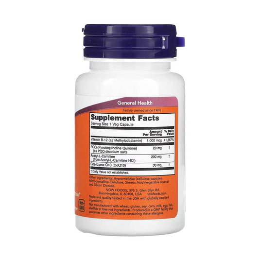 PQQ Energy 20mg with B12 and CoQ10, Now Foods, 30 capsule