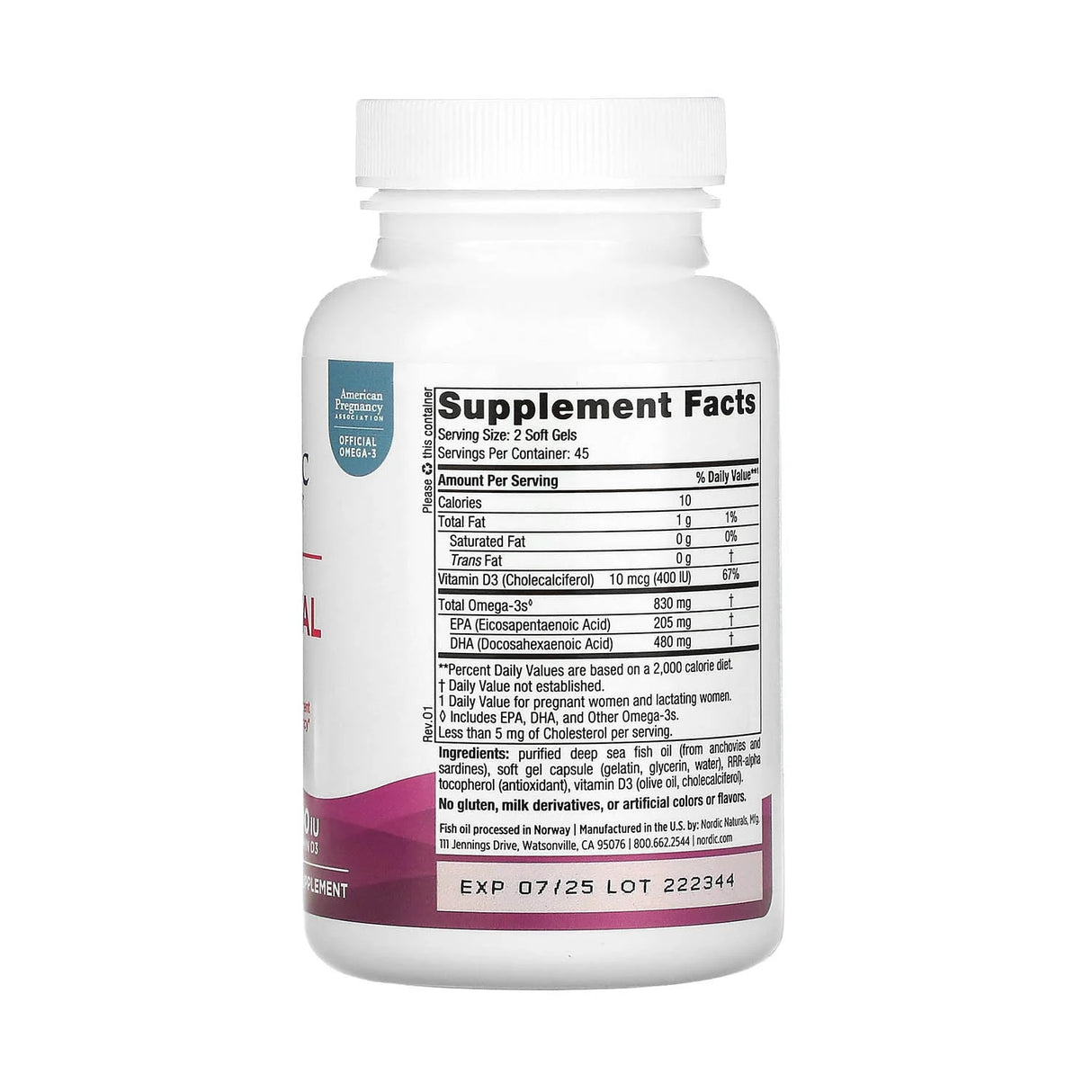 Prenatal DHA Omega 3, Nordic Naturals, 90 softgels