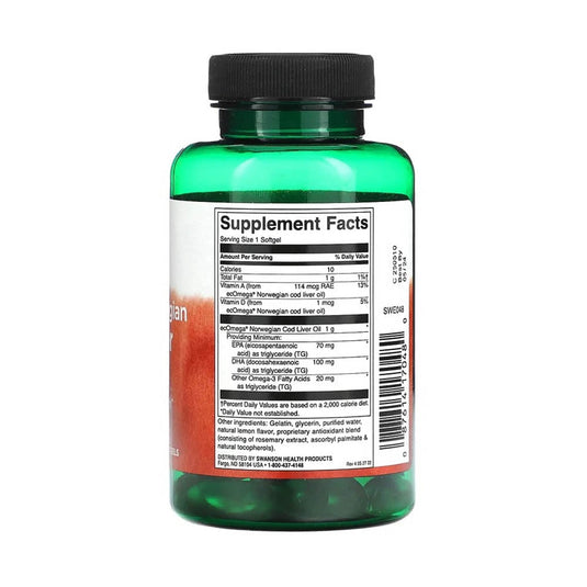 Pristine Norwegian Cod Liver Oil, 1000mg, Swanson, 60 softgels SWE048