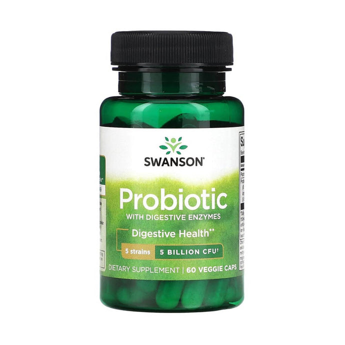 Probiotic With Digestive Enzymes, 5 Billion CFU, Swanson, 60 capsule SWA037