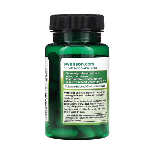 Probiotic With Digestive Enzymes, 5 Billion CFU, Swanson, 60 capsule SWA037